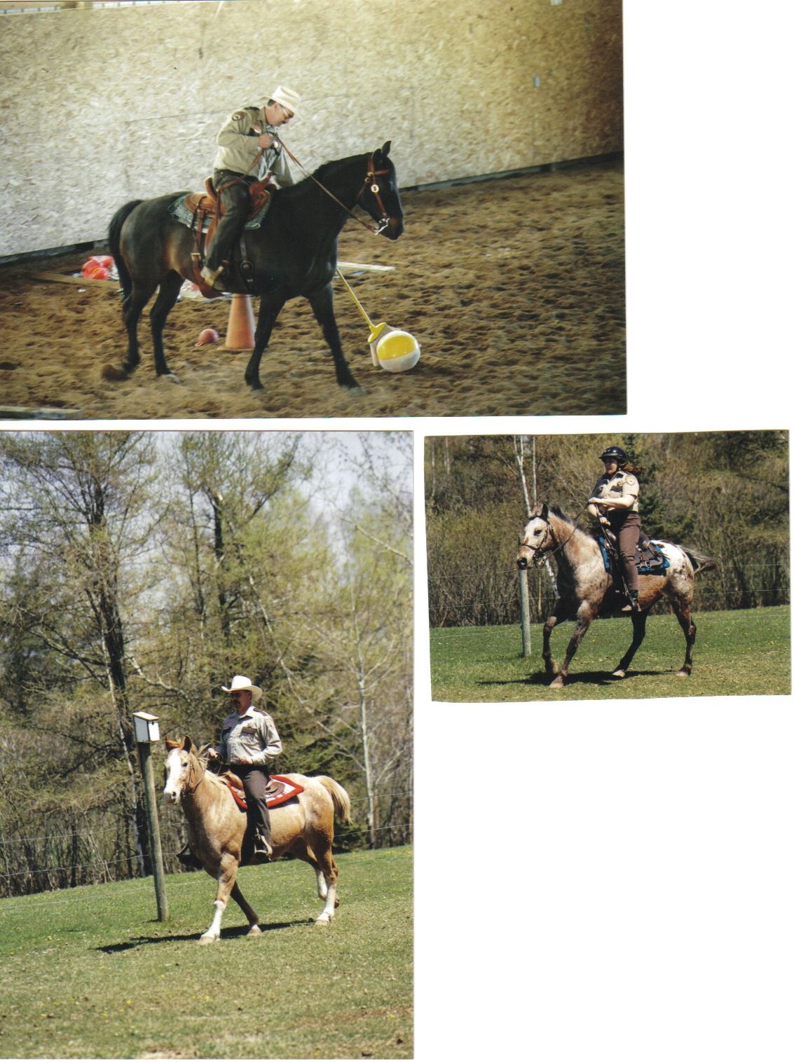 Collage of three pictures of officers on horseback