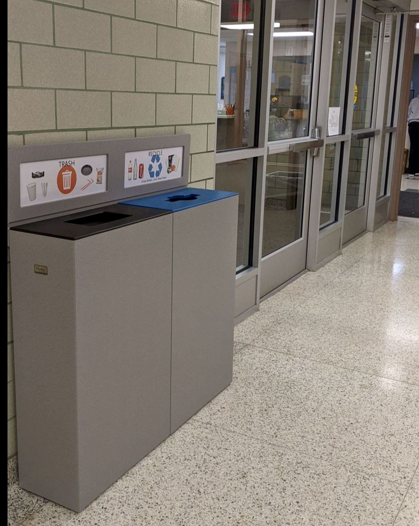 Recycling center at Washington Elementary made from 100% post-consumer recycled plastic.